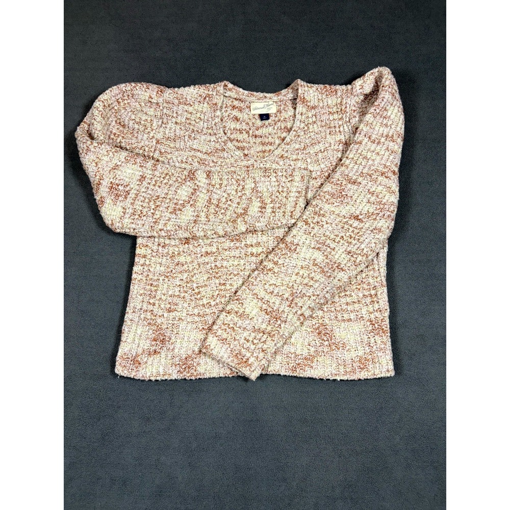 Universal Threads Sweater Womens Medium‎ Multi V Neck Textured Knit Puff Sleeve